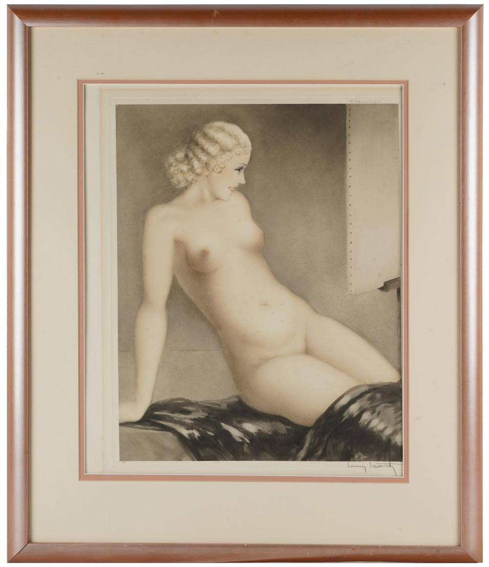 LOUIS ICART 1888 1950 SEATED NUDEsigned lower right embossed mark