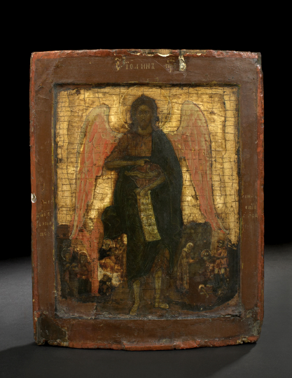 Russian Polychromed Wooden Ikon of St John the Baptist Angel