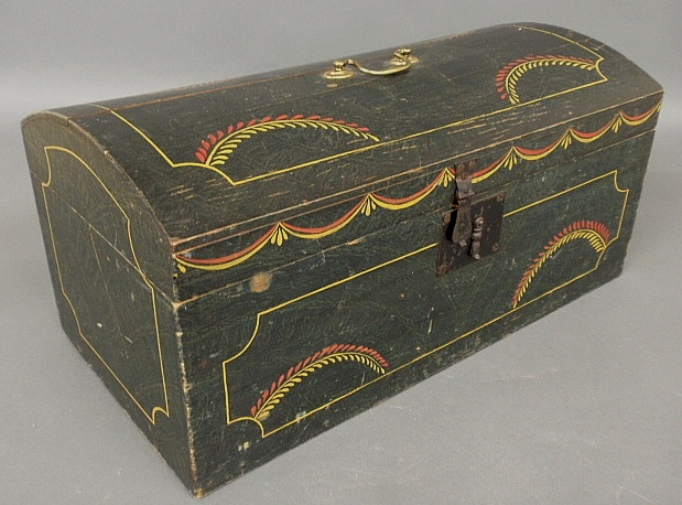 Green painted dome lid storage box c 1830 with original