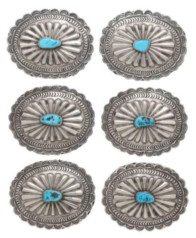 lot of 6 Native American silver content unknown conchos oval