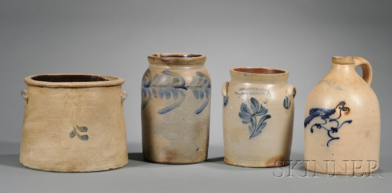 Four Cobalt decorated Stoneware Items America 19th and 20th century
