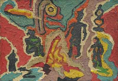 CoBrA Style Oil on Canvas A complex abstract oil on