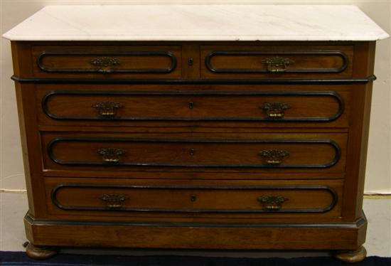 Late 19th C chest with white marble top applied molding