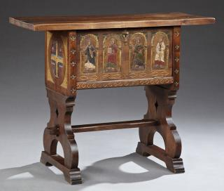 French Carved Walnut Religious Cabinet early 20th c the rectangular