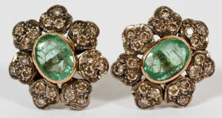 EMERALD AND DIAMOND EARRINGS PAIR EMERALD AND DIAMOND EARRINGS PAIR