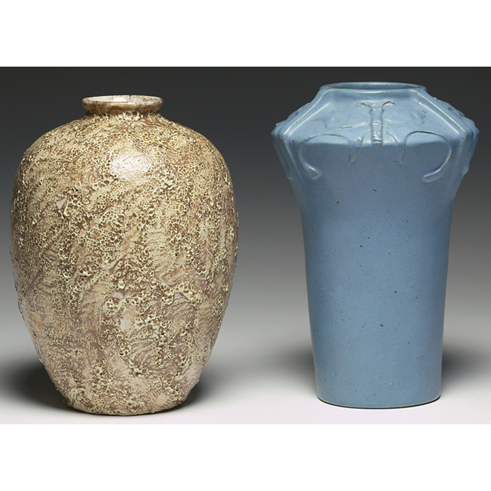 Delft vase bulbous form covered in a textured brown and