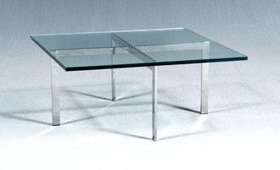 Chrome and glass Barcelona table chromed X form base with