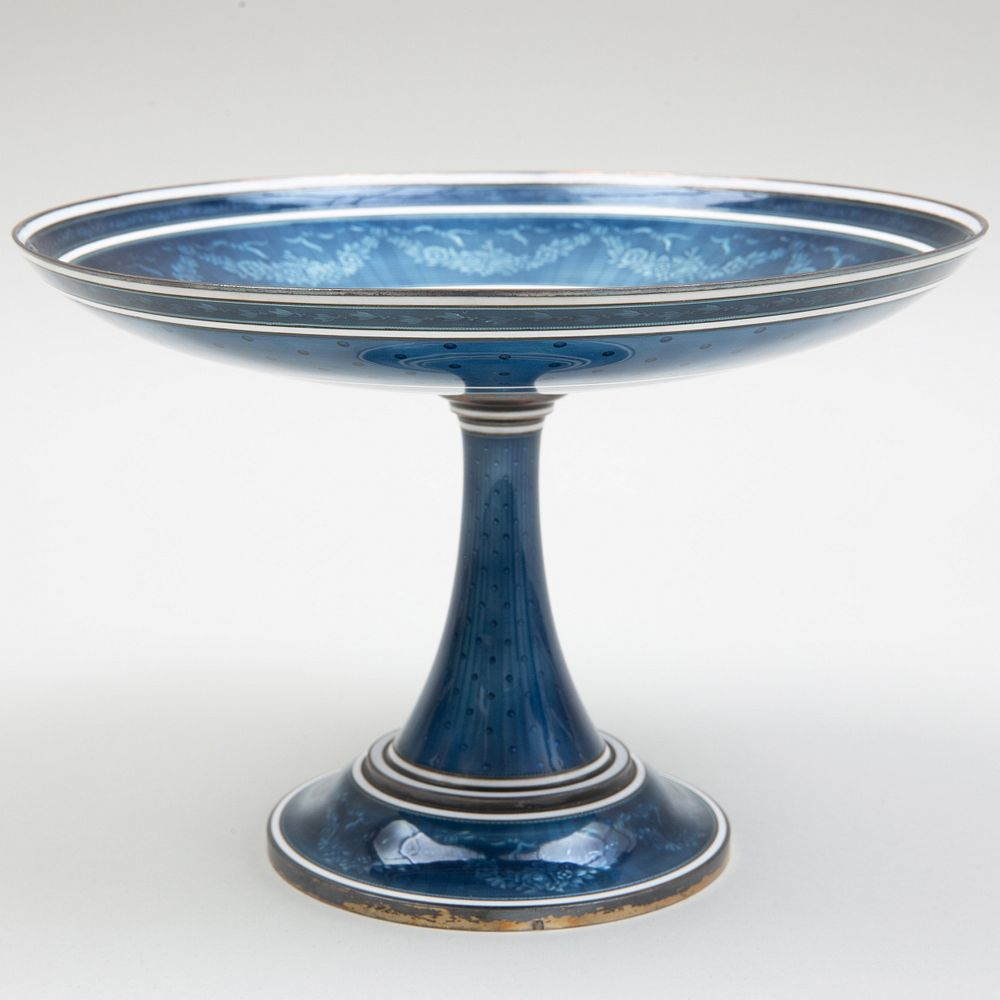 French Silver Gilt and Blue Enamel Tazza Marked 950 5