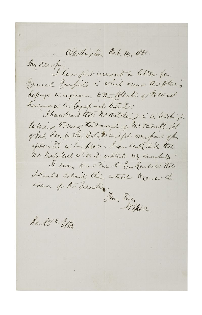 CHASE SALMON P Autograph Letter Signed as Secretary of the