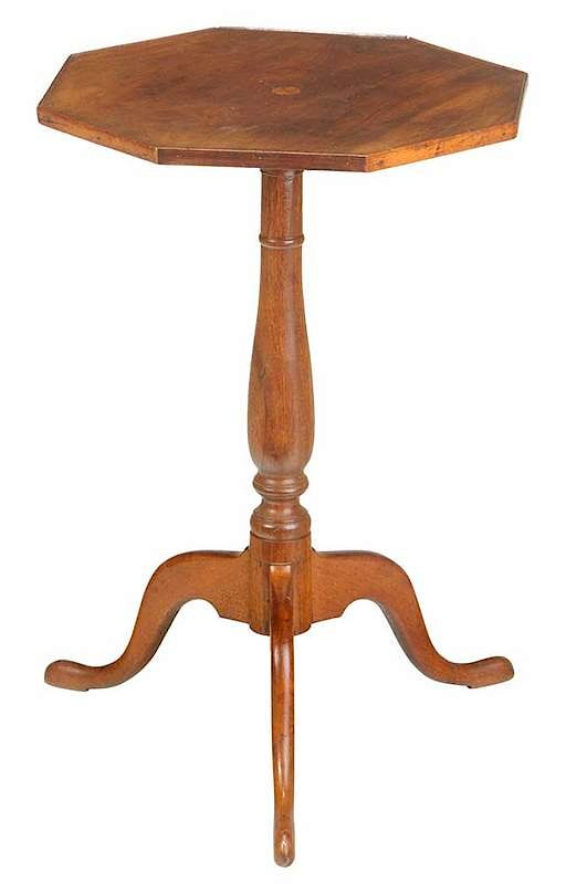 American Inlaid Mahogany Octagonal Candlestand early 19th century inlaid single