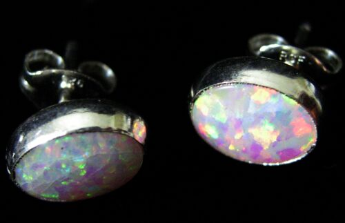 PETITE OVAL OPAL STERLING SILVER EARRINGS