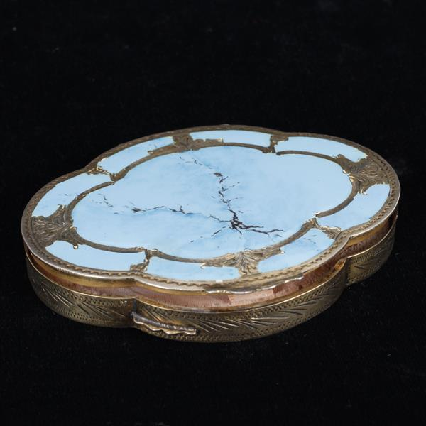 Italian 800 bright cut engraved silver gilt and enameled compact