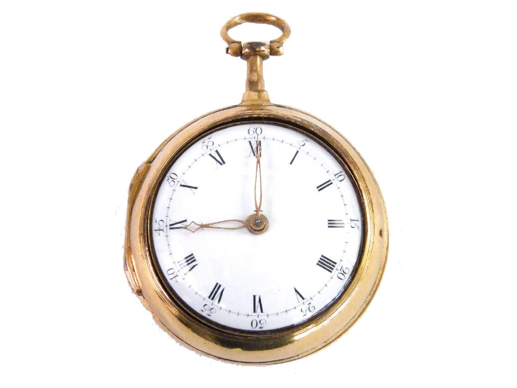 Late 18th century English fusee cylinder gilt pair cased pocket