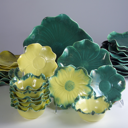 Earthenware luncheon set of floral and leaf form unmarked Service