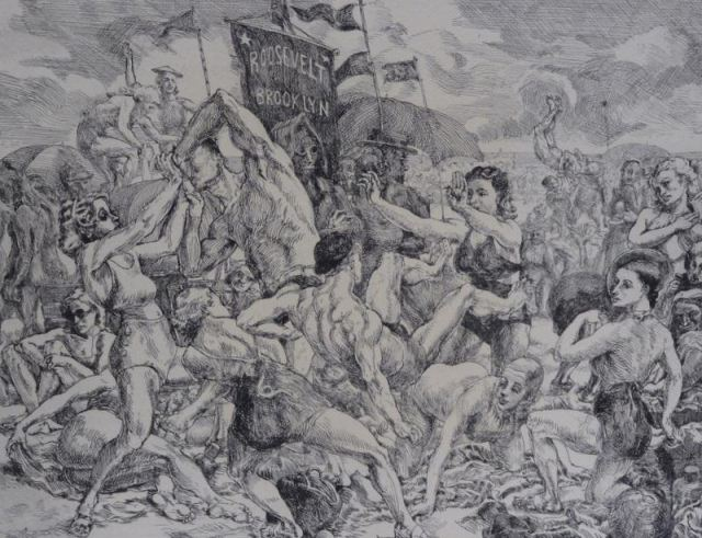 MARSH Reginald Etching Coney Island Unsigned American Artists Group insignia