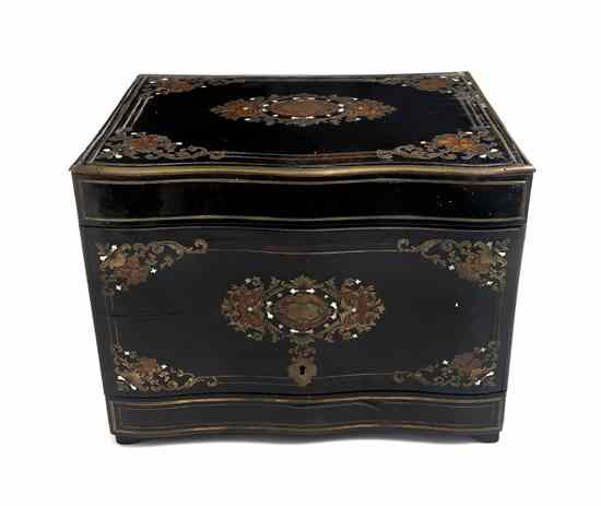 A Napoleon III Brass and Mother of Pearl Inlaid Cave