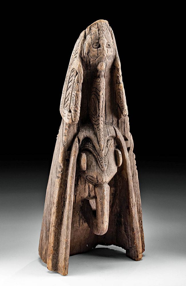 Early 20th C Papua New Guinea Incised Wood Canoe Prow
