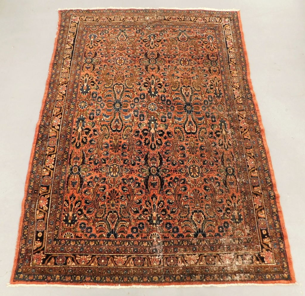 PERSIAN HAMADAN BOTANICAL RUG Middle East 20th CenturyNavy blue ivory