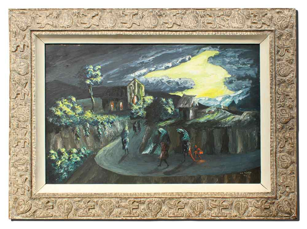 OBAS Charles Haitian 1927 1958 Nocturnal Haitian Landscape with Figures