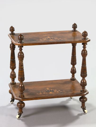 Victorian Marquetry Inlaid Mahogany Two Tier Stand late 19th century