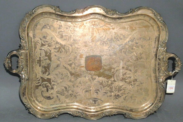 Chippendale style silverplate serving tray 34 x22 25