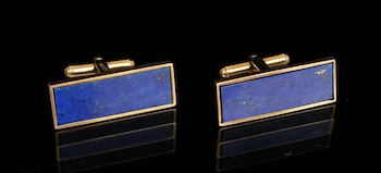 A Pair of 14k Gold Lapis Lazuli Cufflinks 14k yellow