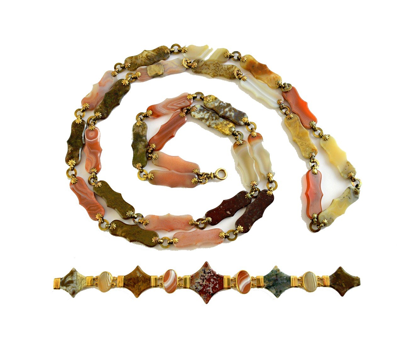 A mid 19th century gold mounted vary coloured agate panel