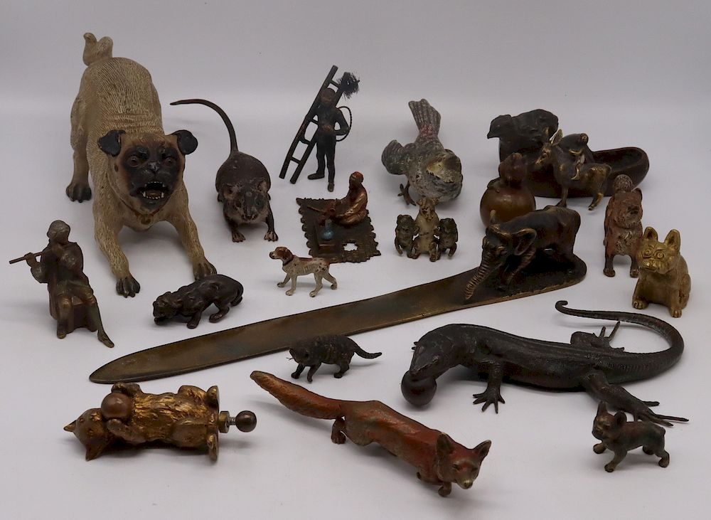 Grouping of 20 Assorted Bronze Animal Figures Includes a large