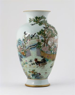 A Chinese famille rose vase painted with a cockerel and