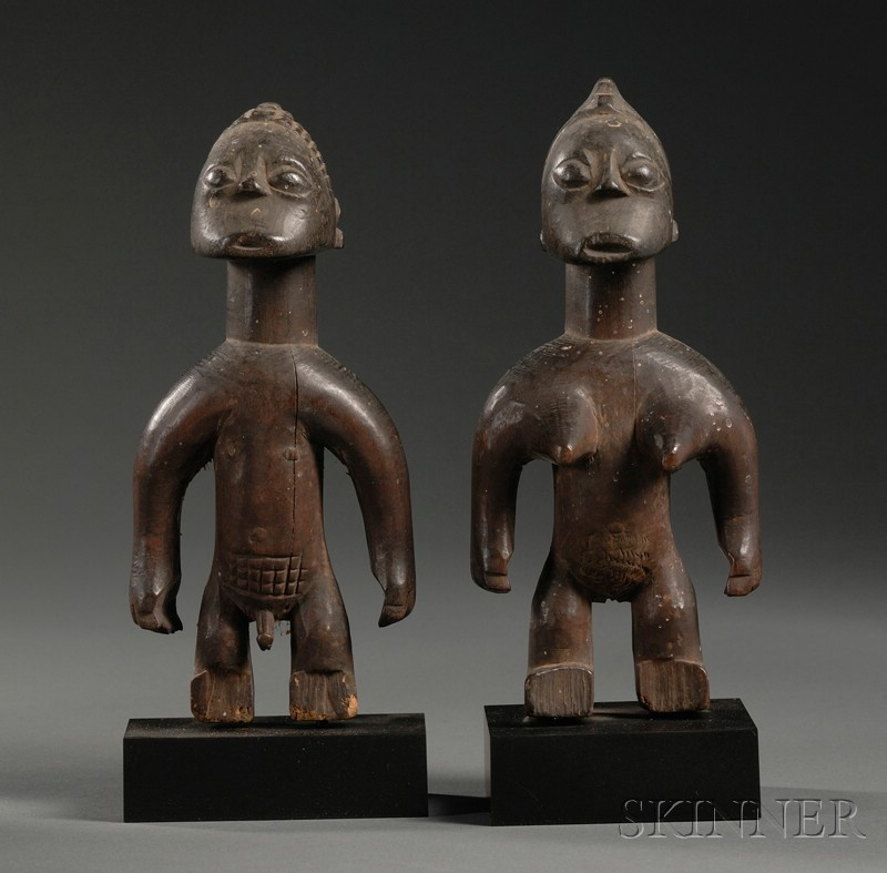 Pair of African Carved Wood Figures Fon the standing male