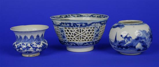 THREE CHINESE BLUE AND WHITE WARES Kangxi Period including a
