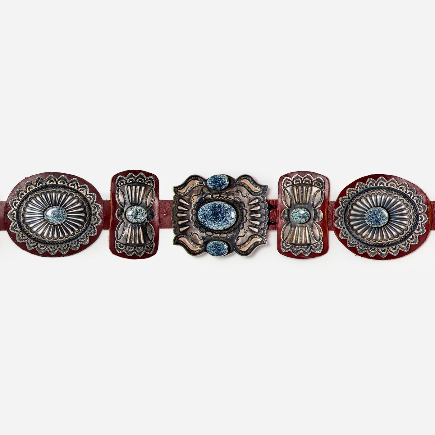 KIRK SMITH NAVAJO LARGE CONCHO BELT SPIDERWEB TURQUOISE Kirk Smith