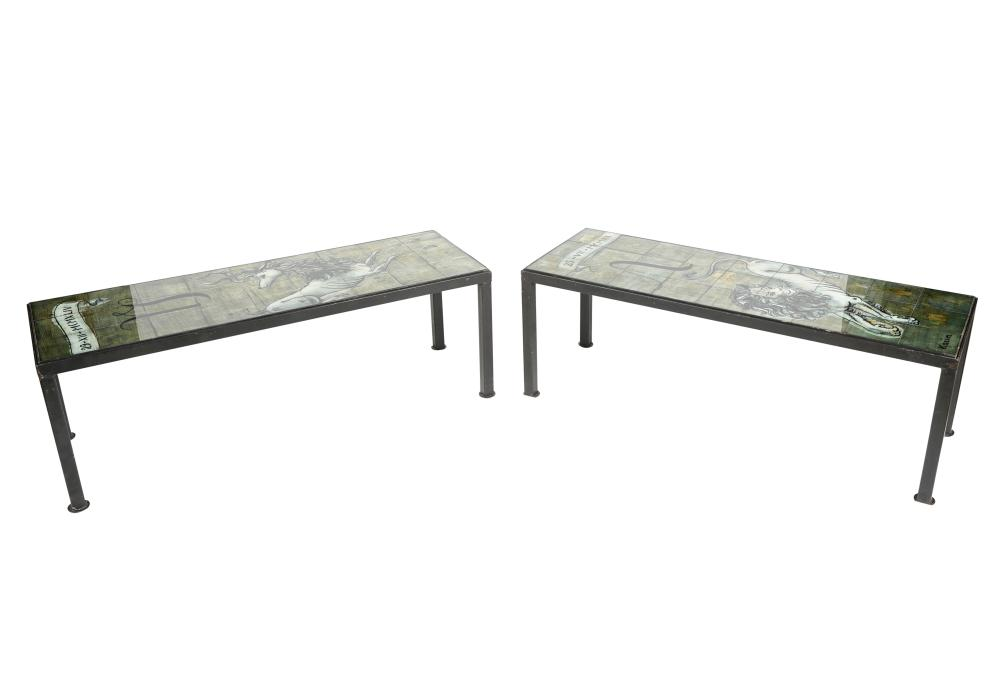 KARIN VAN LEYDEN 1906 1977 PAIR OF PATIO TABLESeglomise tile