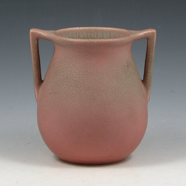 Rookwood Arts Crafts vase in matte green over pink with