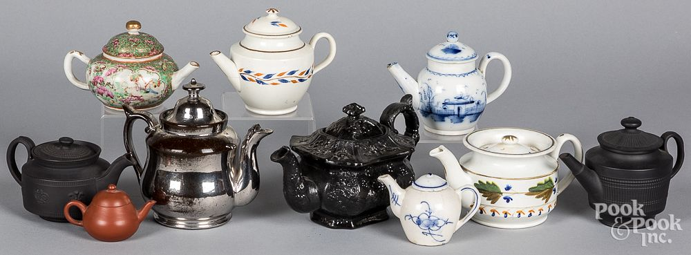 Ten miniature porcelain teapots 18th and 19th c Ten miniature