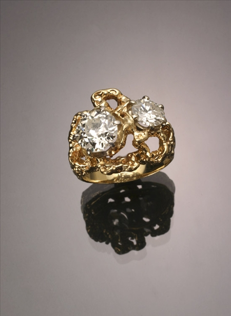 14 Karat Yellow and White Gold Twin Diamond Dinner Ring