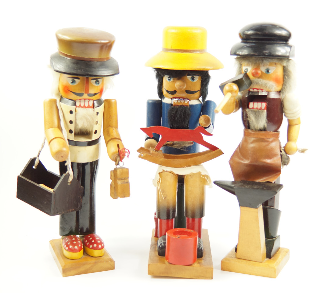 Three German wooden figural novelty nut crackers mid 20th Century