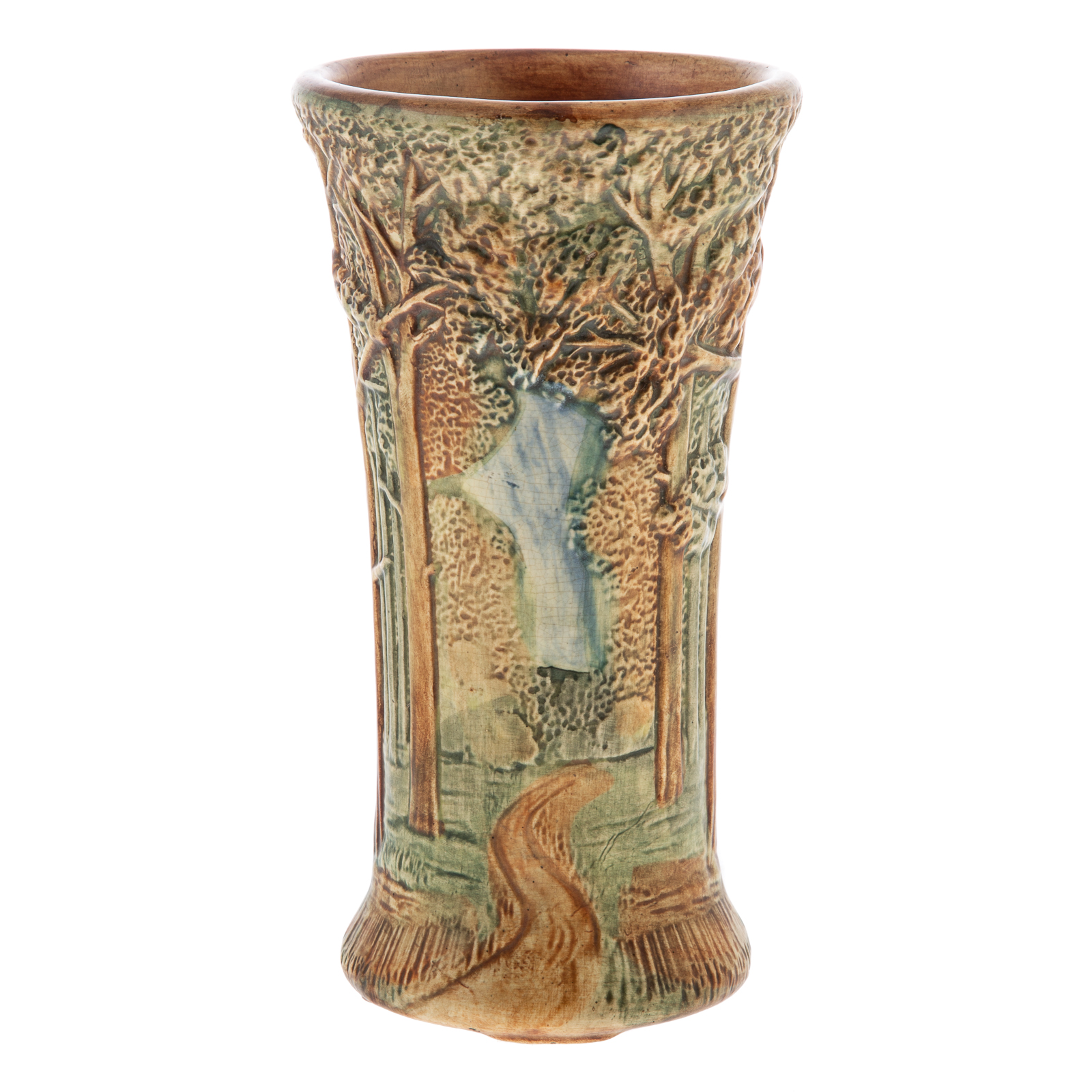 WELLER WOODCRAFT POTTERY FOREST VASE First quarter 20th century cylindrical
