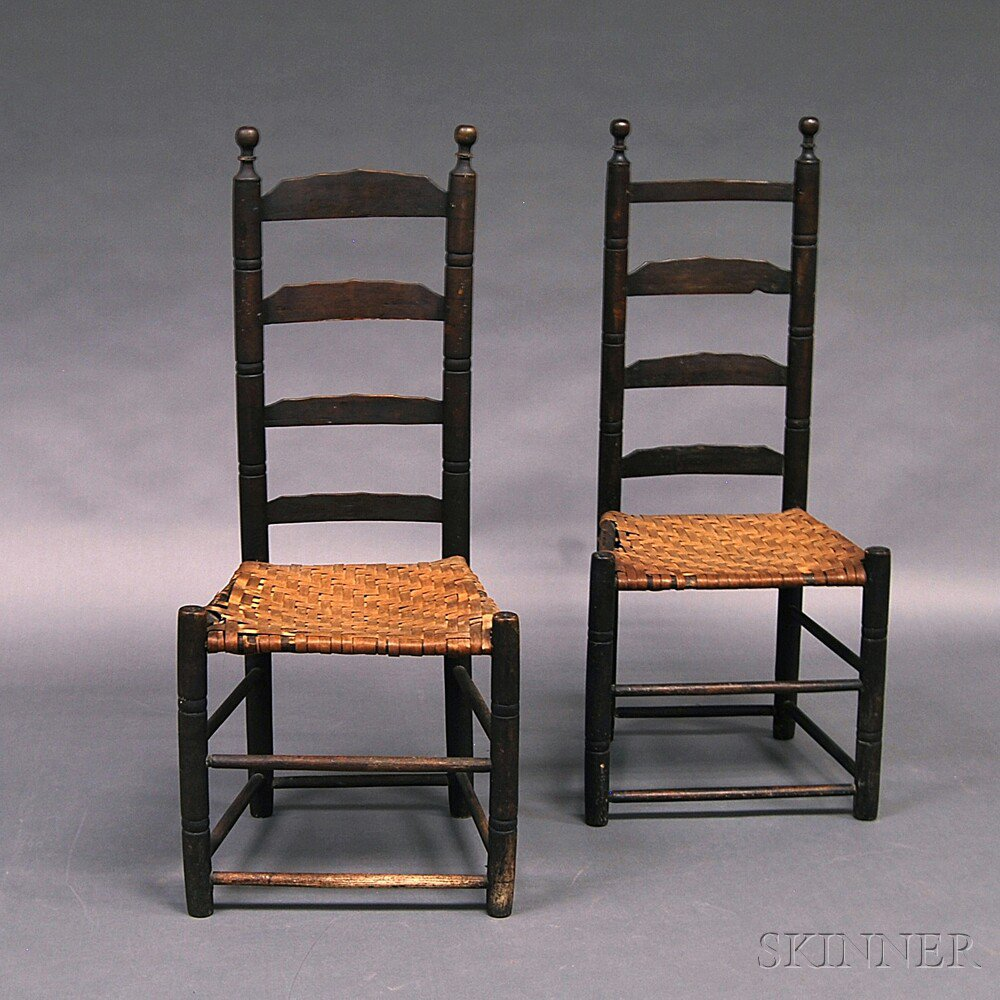 Pair of Black painted Ladder back Side Chairs probably New