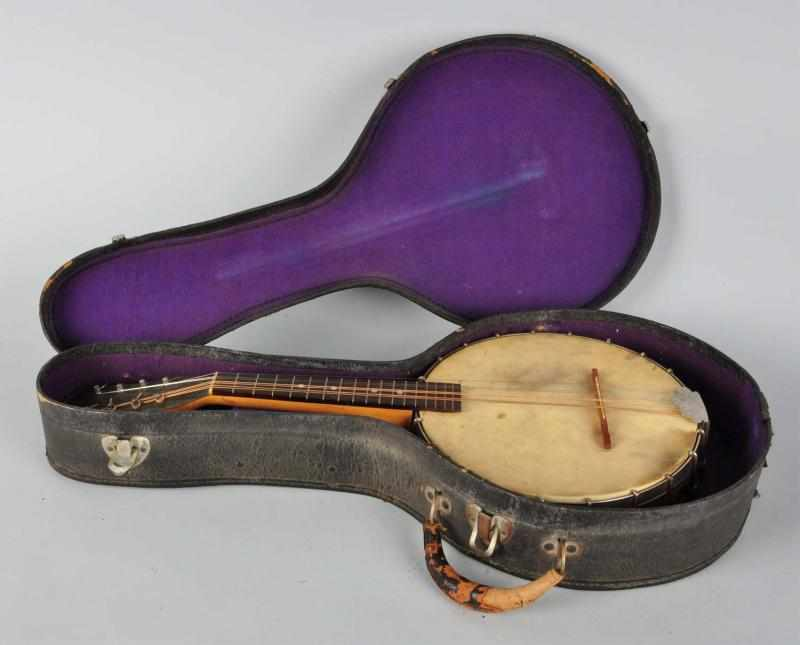 Early Banjo in Original Case Description Pearl inlay but no