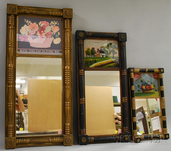 Three Gold painted and Ebonized Federal Split baluster Mirrors two