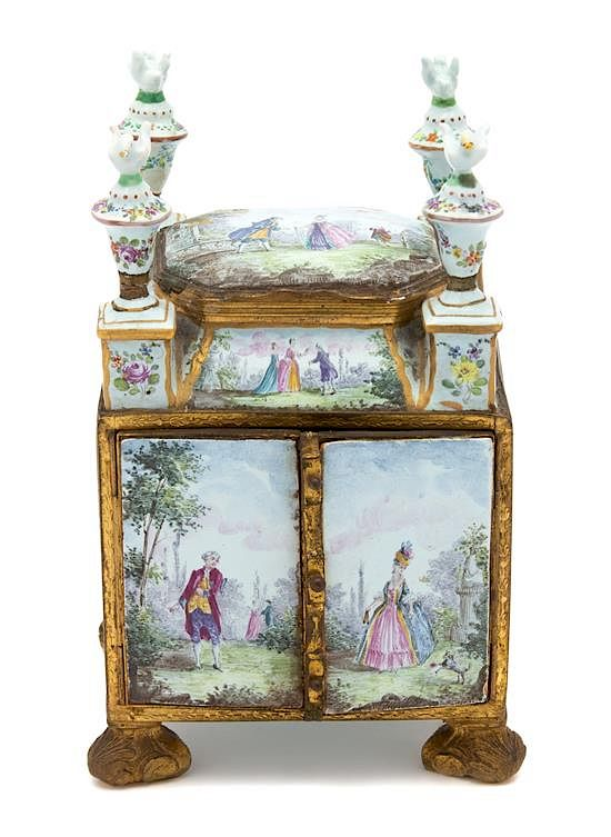 A Viennese Enamel and Gilt Bronze Neccessaire Height 6 1