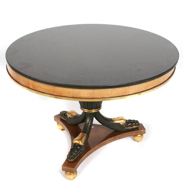 A Neoclassical style parcel gilt mahogany center table height 29in