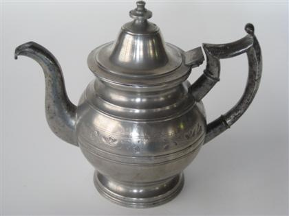 Pewter teapot with bright cut decoration e smith beverly massachusetts