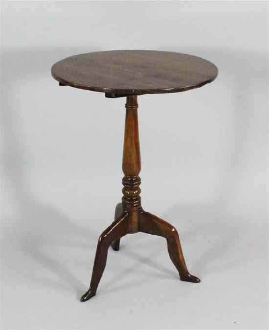 A George II yew and elm tripod table c 1750
