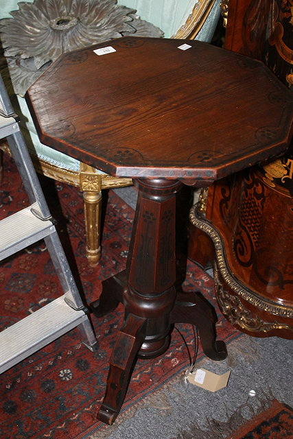 A VICTORIAN PITCH PINE OCTAGONAL TIP UP OCCASIONAL TABLE 44cm