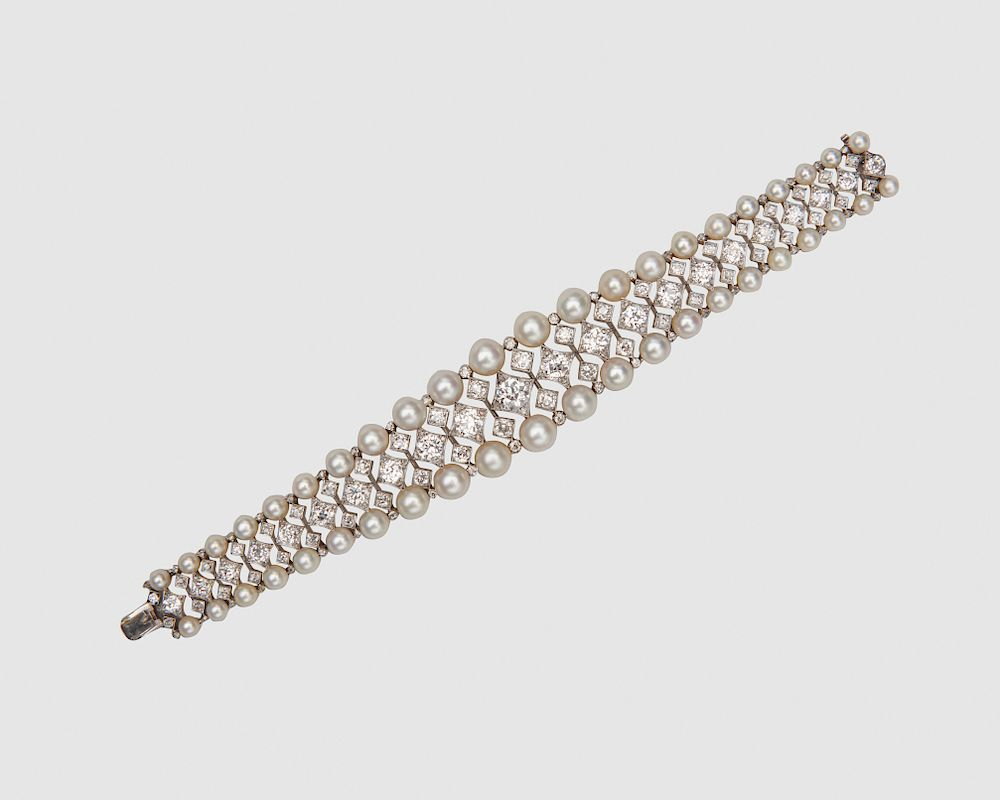 Gold Silver Diamond and Natural Pearl Bracelet Gold Silver Diamond