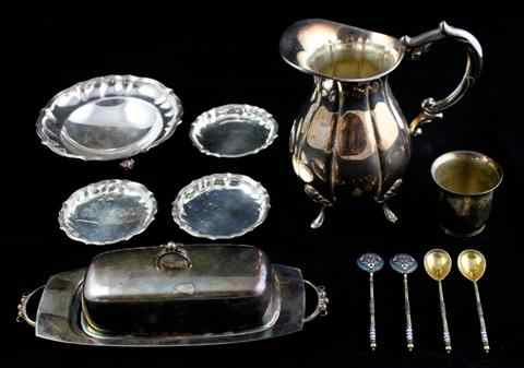 FOUR RUSSIAN ENAMEL TEASPOONS late 19th early 20th century with