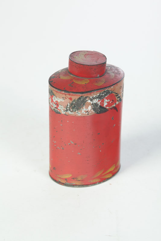 TOLE TEA CADDY American 2nd quarter 19th century Original red