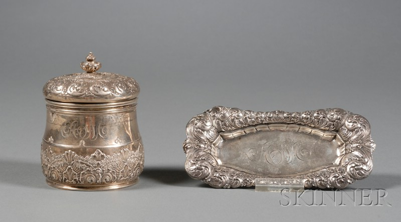 Two Tiffany Co Sterling Dresser Articles an 1875 91 jar
